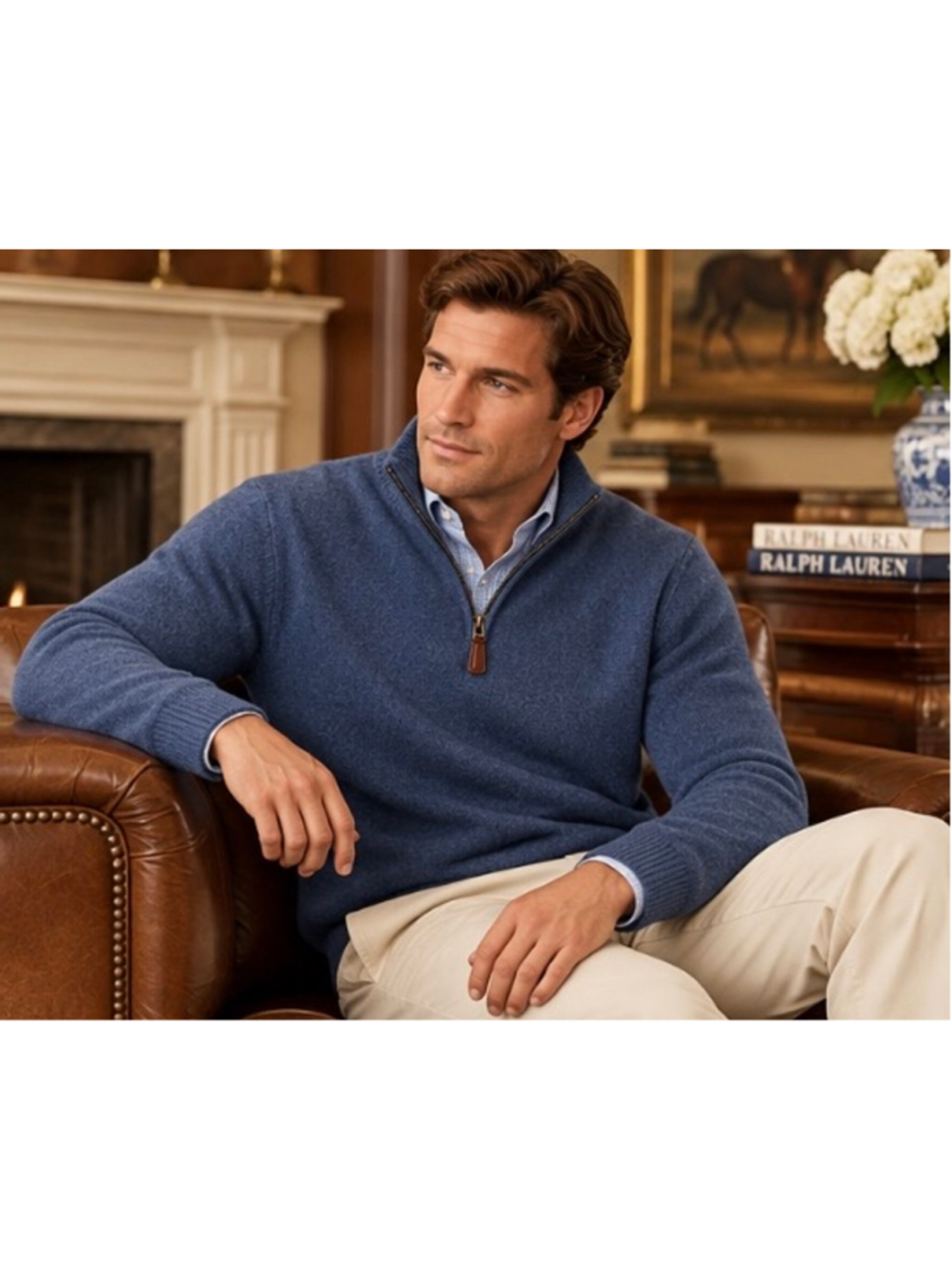 Men's Polo by Ralph Lauren Lambswool Zip Up Sweater Blue Size XL New Classic